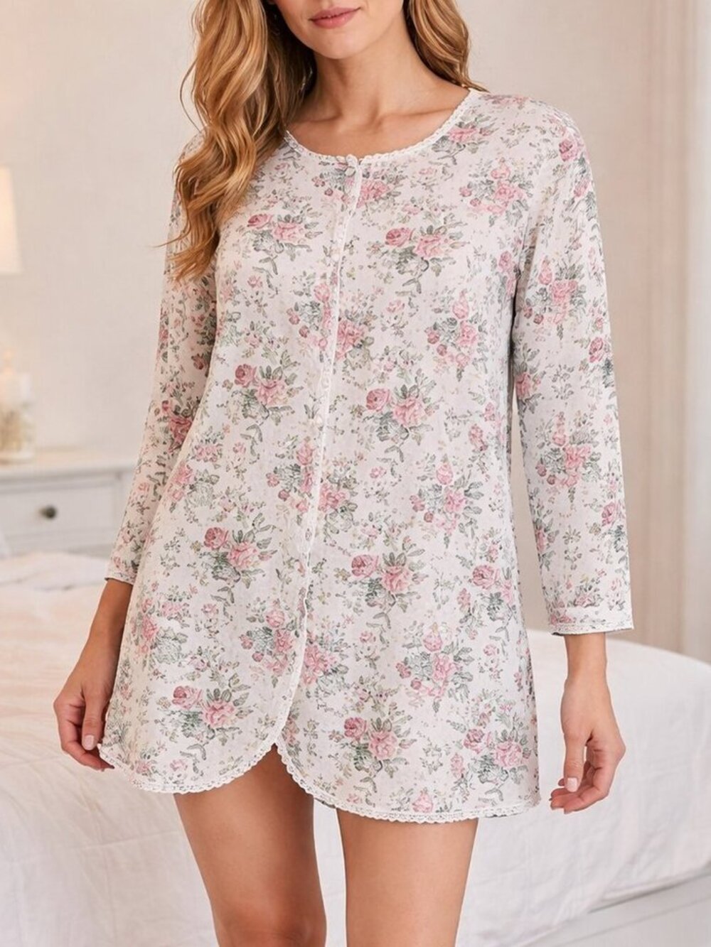 Victoria’s Secret Vintage Pajama Set Women’s M/L White Floral Gold Label Cotton